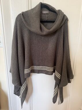 Wooden Ships Brown/Gray Cowl Neck Poncho with Cream Stripes